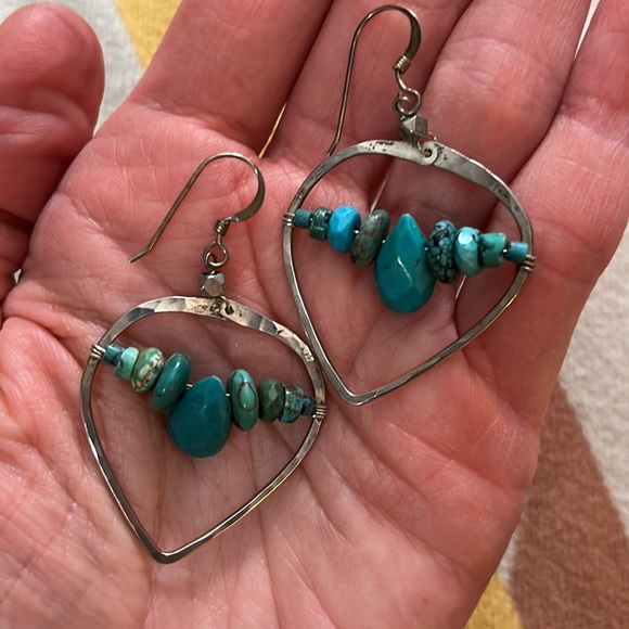 Sterling turquoise handmade dangle earrings - Picture 2 of 2